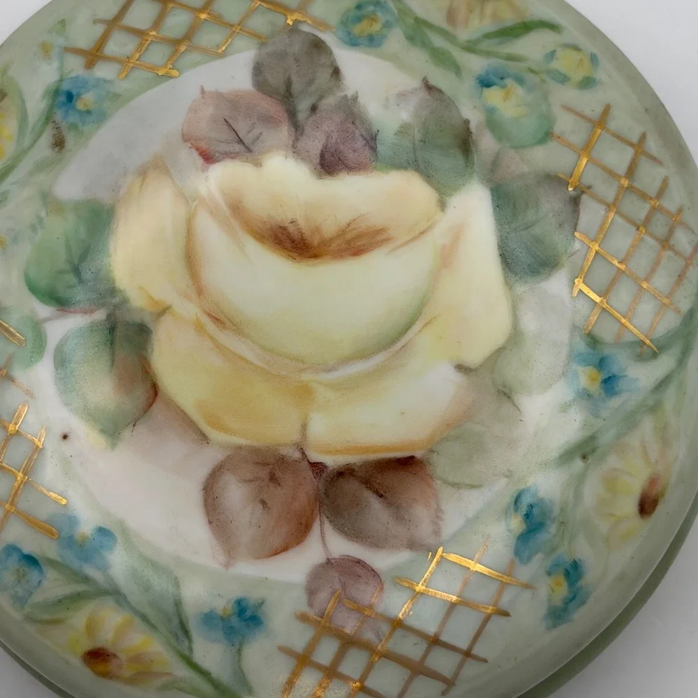 Vintage Schumann Bavaria Hand-Painted Porcelain Covered Trinket Box Yellow Rose⁠